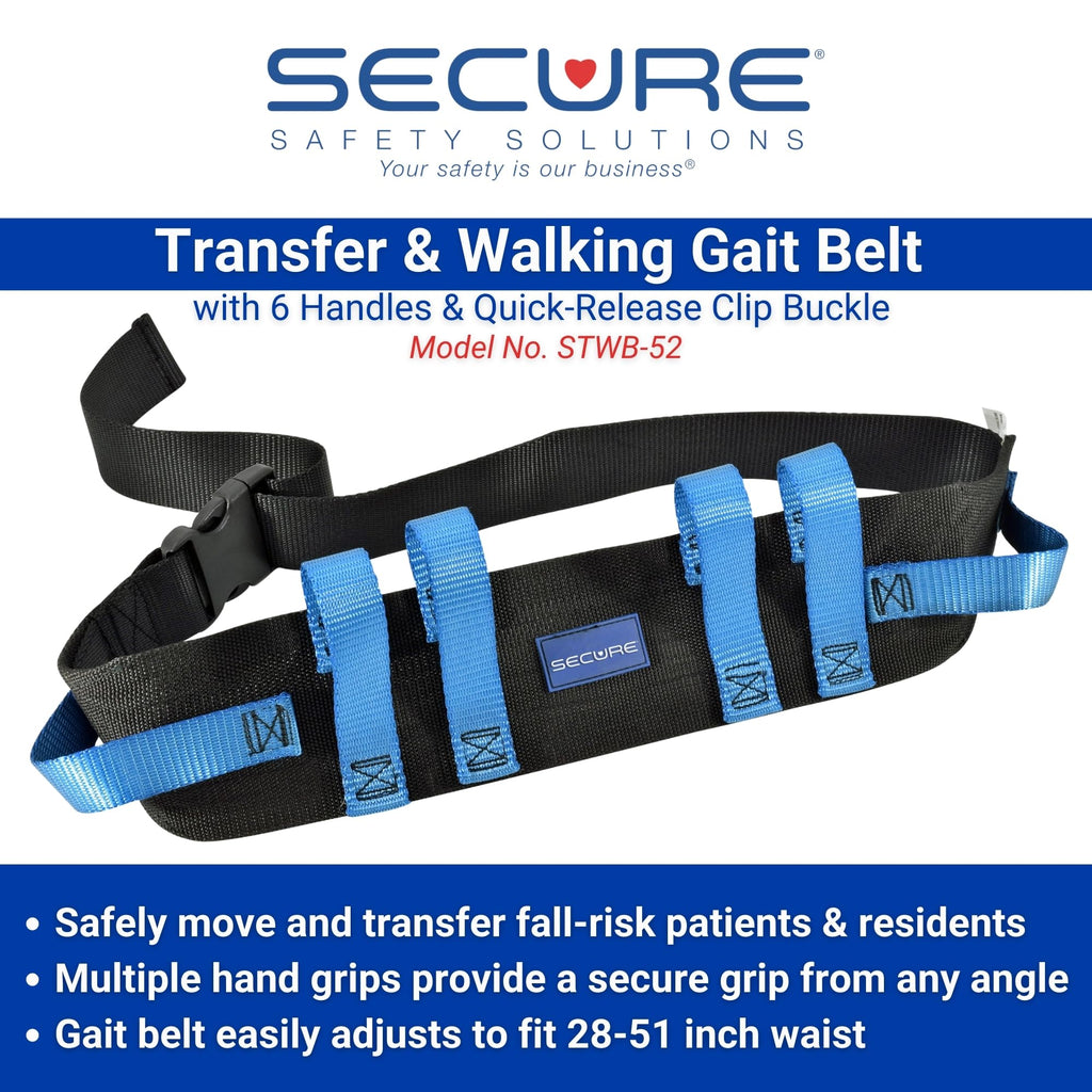 Secure Gait Belt for Seniors with 6 Handles, Quick Release Clip Buckle, 52"x4" - Medical Walking & Transfer Gate Belts Lifting Elderly, Physical Therapy Patient Lift Aid Assist Strap, Nursing Students
