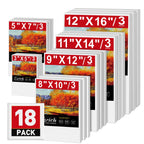 ESRICH Stretched Canvas for Painting,18 Multi Pack Blank Canvases for Painting 12x16, 11x14, 9x12, 8x10, 5x7, 3x5, Cotton Primed Painting Canvas for Oil, Acrylic Paint, for Beginners, Artists.