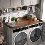 DTK Washer Dryer Countertop, Wood Topper with Edge Rails, Washer and Dryer Countertop with Anti-Slip Strips, 54" Width x 27.5" Depth Cover for Laundry Room Organization and Storage, Walnut
