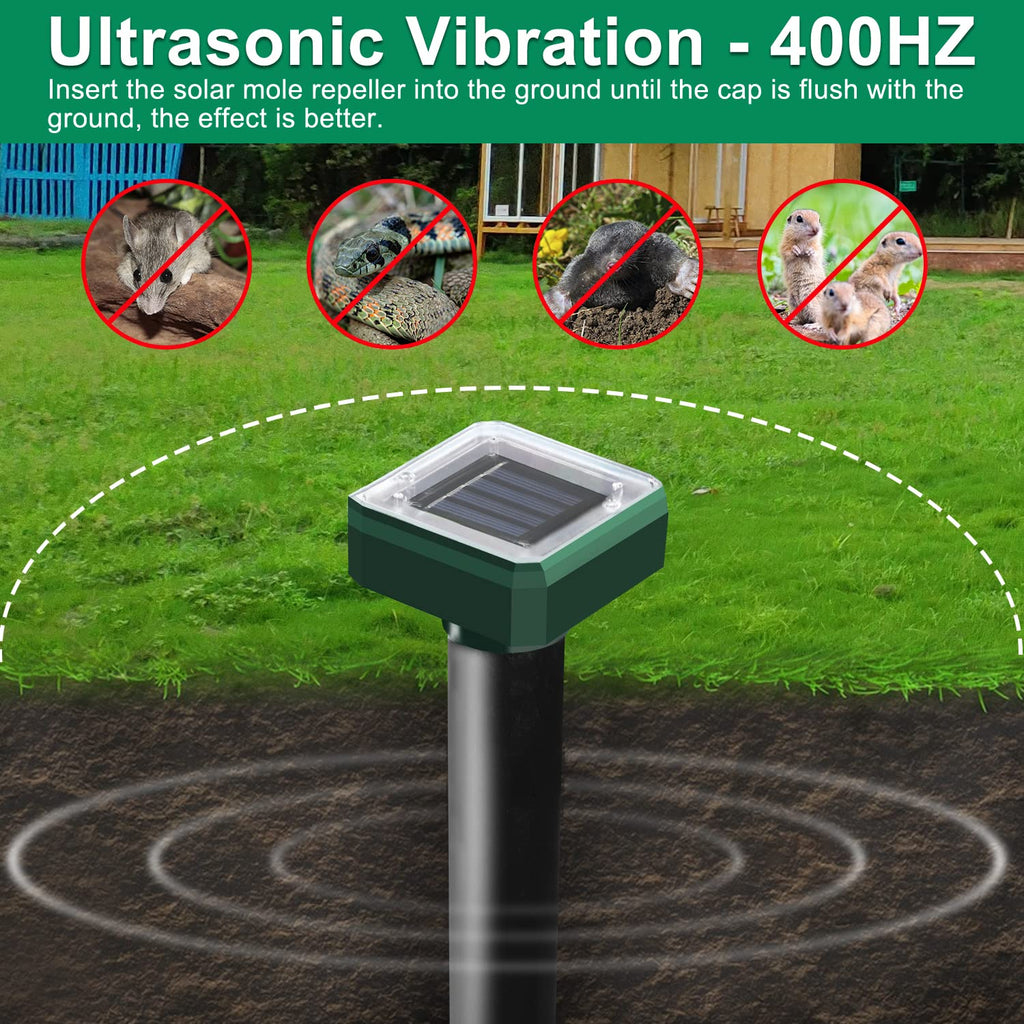 Solar Powered 6 Pack Solar Mole Repellent Ultrasonic for Vole, Snakes, Gopher, Waterproof Sonic Mole Deterrent Spikes,Snake Gopher Vole Repellent for Garden and Yard