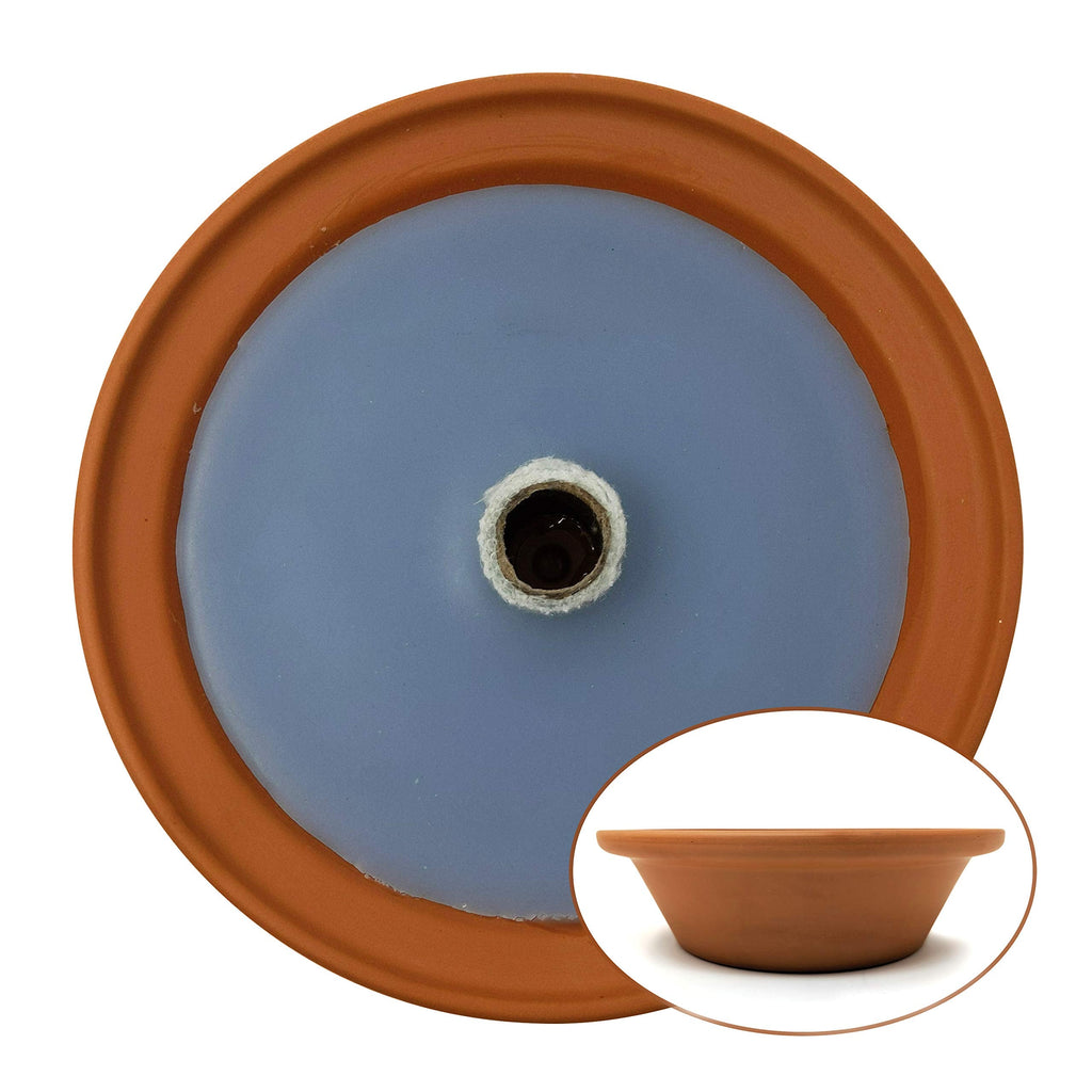 Hyoola 5 Hour Outdoor Firebowl Candle - Unscented Large Flame Wick in Terra Cotta Bowl - Insect and Mosquito Repellent Effect - for Table, Patio, Yard, Camping, Outdoors - Blue.