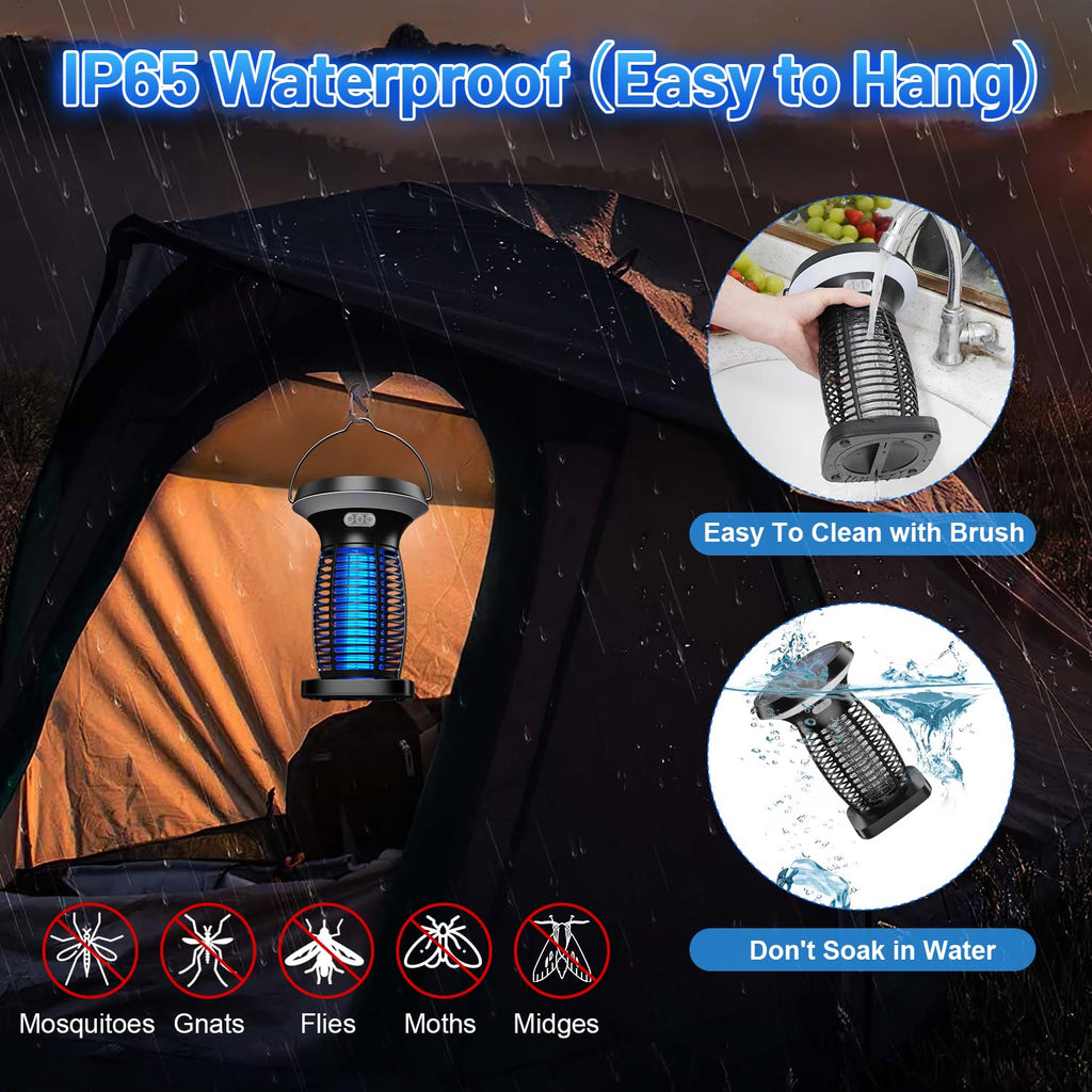 ZECHUAN Solar Bug Zapper Outdoor Waterproof, Portable Pest Control Electric Mosquito Zapper Killer with Panel Sensor, Rechargeable Insect Trap Fly Zapper for Home, Patio, Backyard, Camping