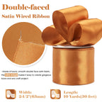 HUIHUANG Burnt Orange Satin Wired Ribbon 2.5 inch Easter Wired Ribbon for Fall Wreaths, Garland, Bows, Gift Wrapping, Holiday Decorations, Home Decor, Christmas Tree, Crafts-Continous 10 Yards