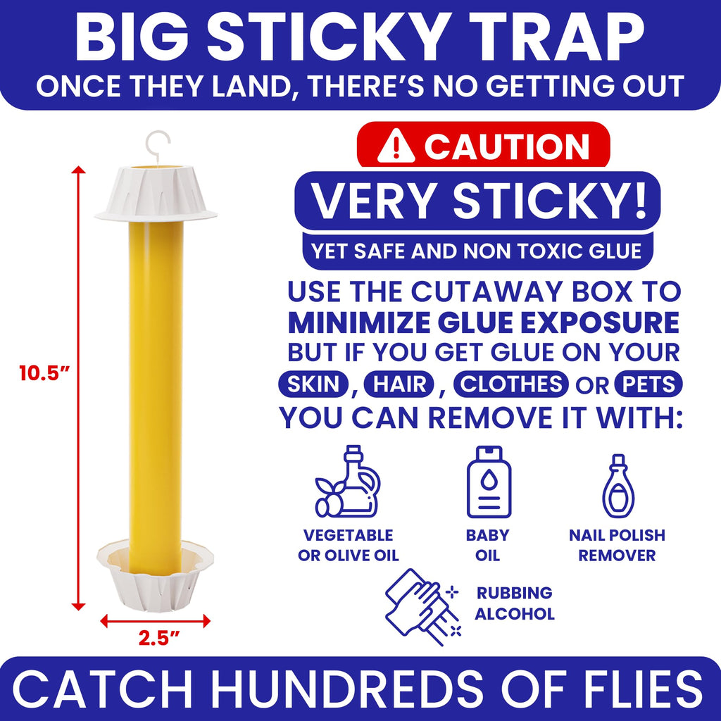 Fly Stick Sticky Fly Traps for Indoors Outdoor 6pk. Non-Toxic Super Sticky Hanging Flies Catcher Paper Tape Strips for Home. Catches All Bugs and gnats. Indoor Outdoor House Flying Insect Trap.