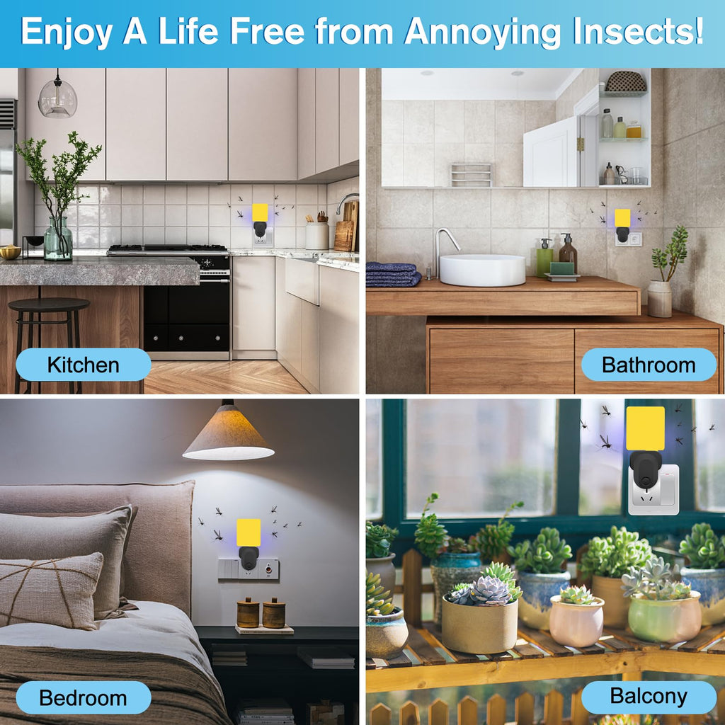 Flying Insect Trap Plug-in, 2023 Upgrade Bug Catcher Mosquito Fruit Fly Trap Gnat Killer Indoor, Safe Non-Toxic UV Bug Night Light Fly Trap with Sticky Pad for Flies, Gnats, Moths (2 Pack, Black)