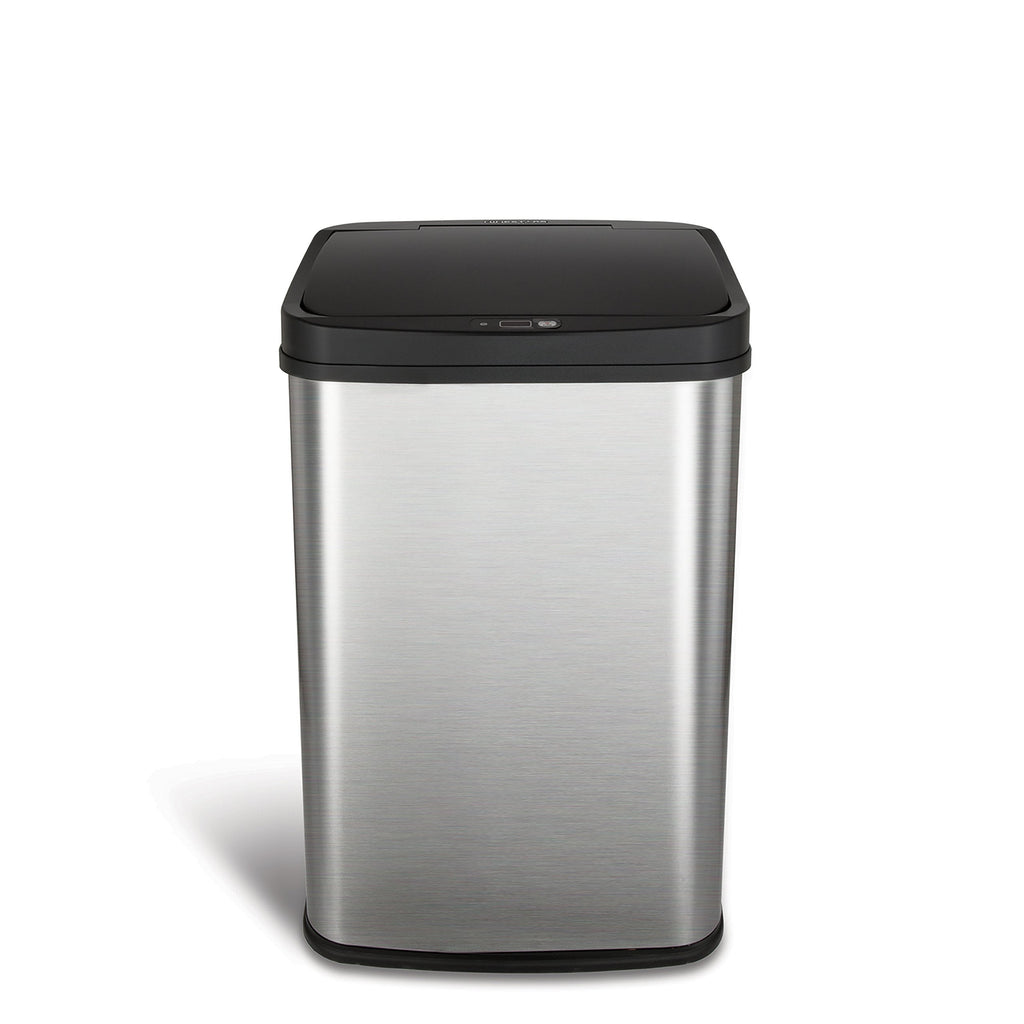 NINESTARS DZT-50-28 Automatic Touchless Motion Sensor Rectangular Trash Can, 13 Gal, Black Trim