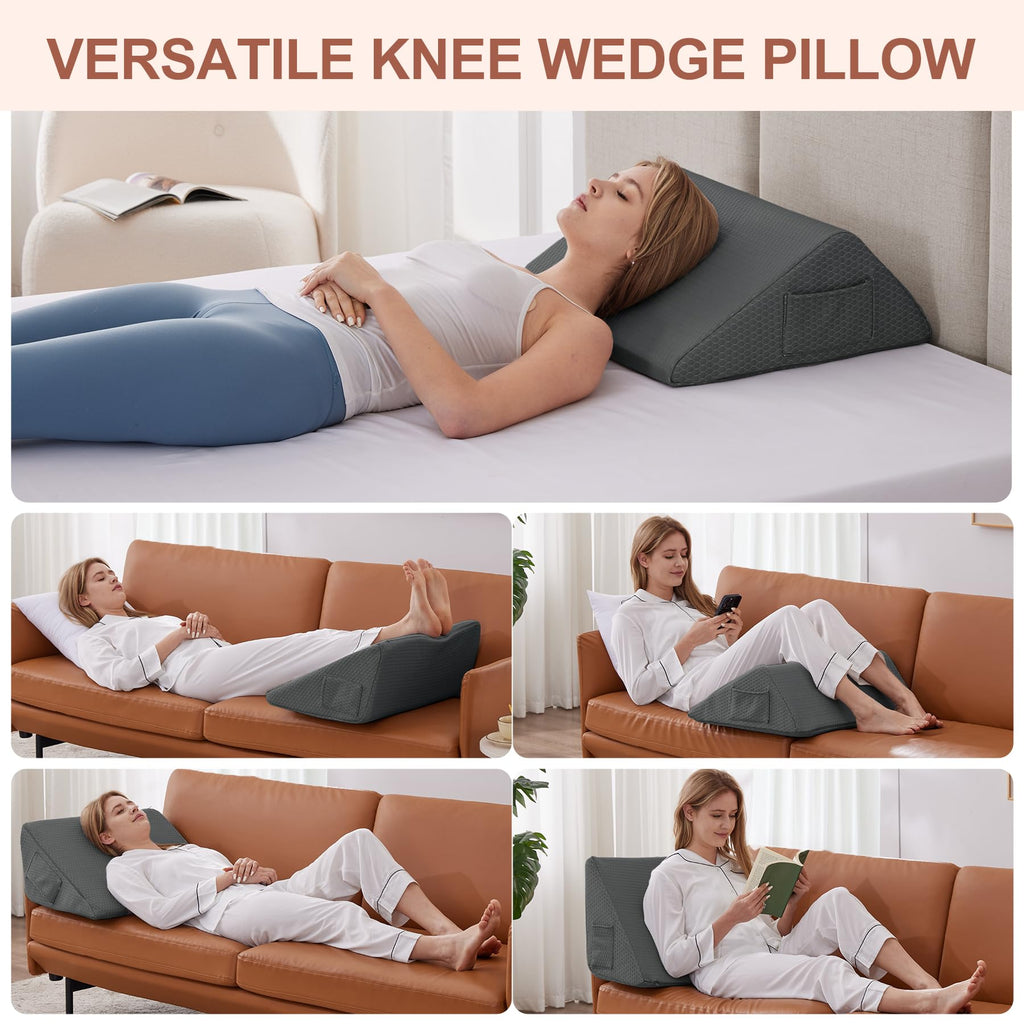 Bedluxe Knee Wedge Pillow, Memory Foam Leg Pillow Bed Wedge for Sleeping, Wedge Pillow for Legs Post Surgery, Triangle Pillow Wedge for Knee Support, Leg Elevation, Knee Hip Back Pain Relief, Black