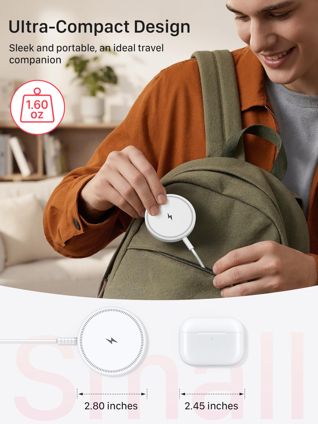 Magnetic Wireless Magsafe Charger iPhone: Charging Pad for iPhone 17/16/15/14/13/12 Series & AirPods Pro 4-2, Strong Magnet, Dual Ports, Case-Friendly, Lightweight for Travel Home Office Desk