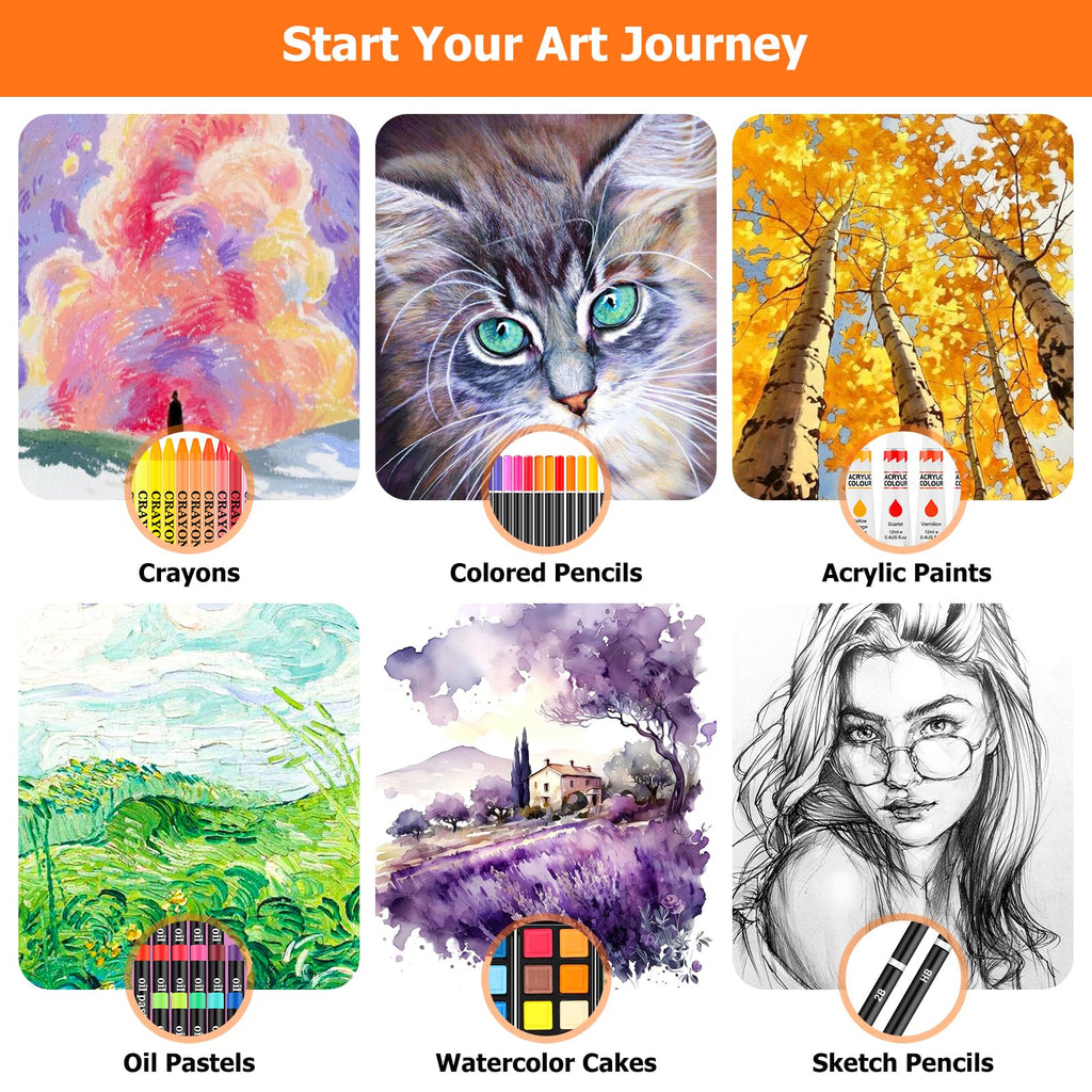 Soucolor Birthday Gifts, Art Supplies, 192-Pack Deluxe Art Set Drawing Painting Supplies Kit with Acrylic Pad, Watercolor Pad, Sketch Book, Canvases, Acrylic Paint, Crayons, Pencils