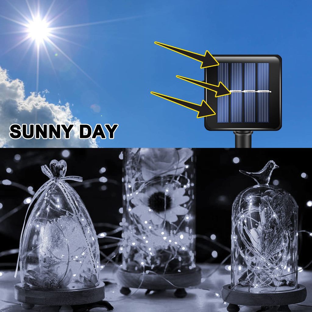 TW SHINE White Solar String Lights Outdoor, Total 80 FT 240 LED Solar Powered Waterproof Fairy Lights 8 Modes Copper Wire Lights for Christmas Party Tree Wedding Yard Decorations, 2 Pack