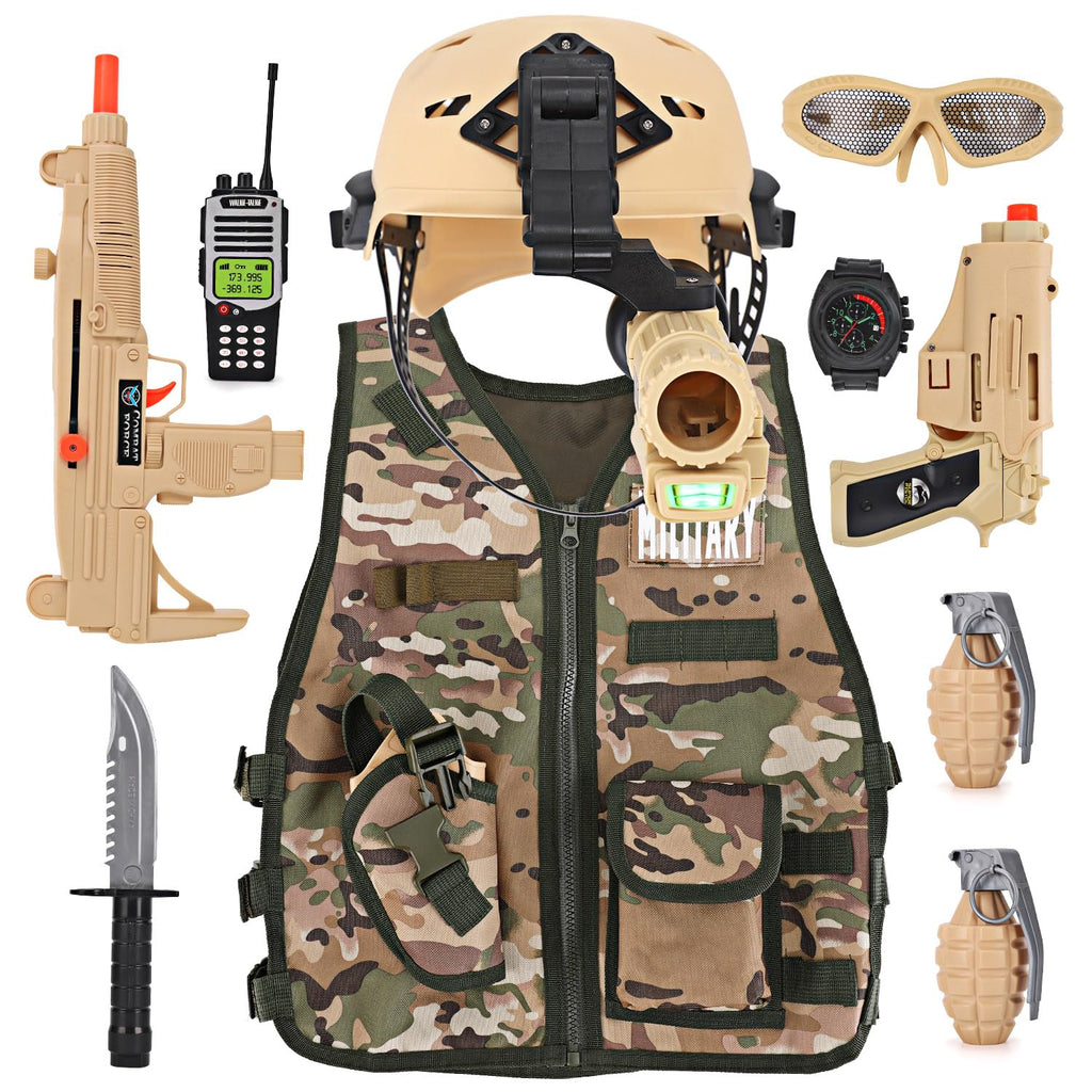 Liberty Imports Kids Army Soldier Military Combat Marines Desert Camo Halloween Costume, Deluxe Dress Up Cosplay Role Play Set with Helmet, Toy Guns, Accessories (11 Pcs)
