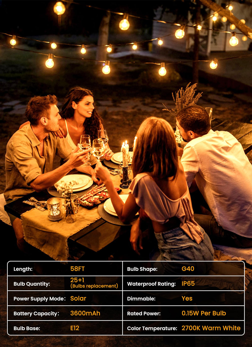 Brightown 58FT 26LED Solar String Lights Outdoor with Remote & USB Port, Shatterproof Bulbs, Dimmable & Timable, 3 Modes, Patio Lights Solar Powered with Mount Clips for Camping Backyard Garden Decor