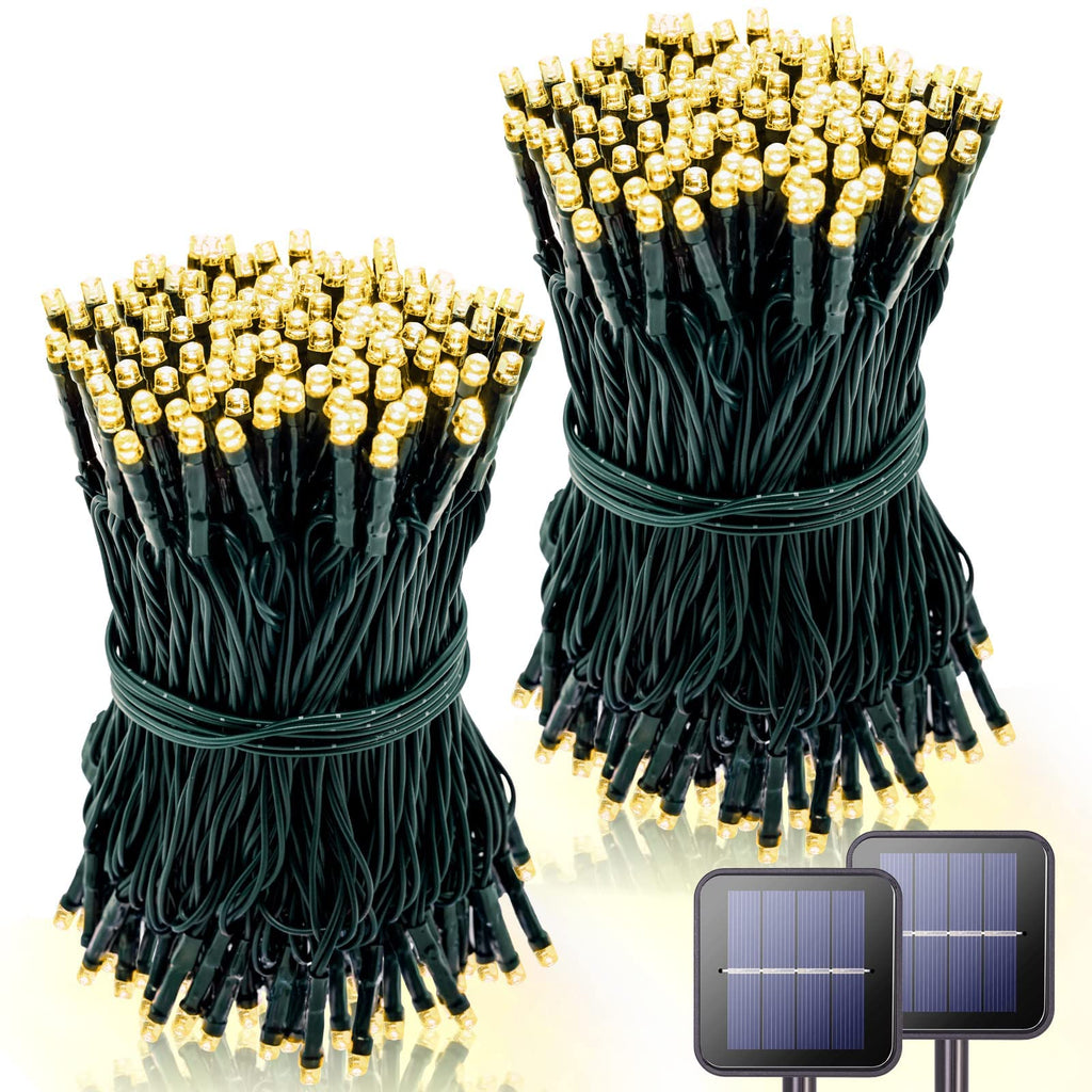 POTIVE 42.7Ft Warm White Solar Christmas Lights, 2 Pack Total 200 LED Solar Lights Outdoor, 8 Modes Solar String Lights Outdoor Waterproof for Tree Patio Yard Wedding Garden Decorations
