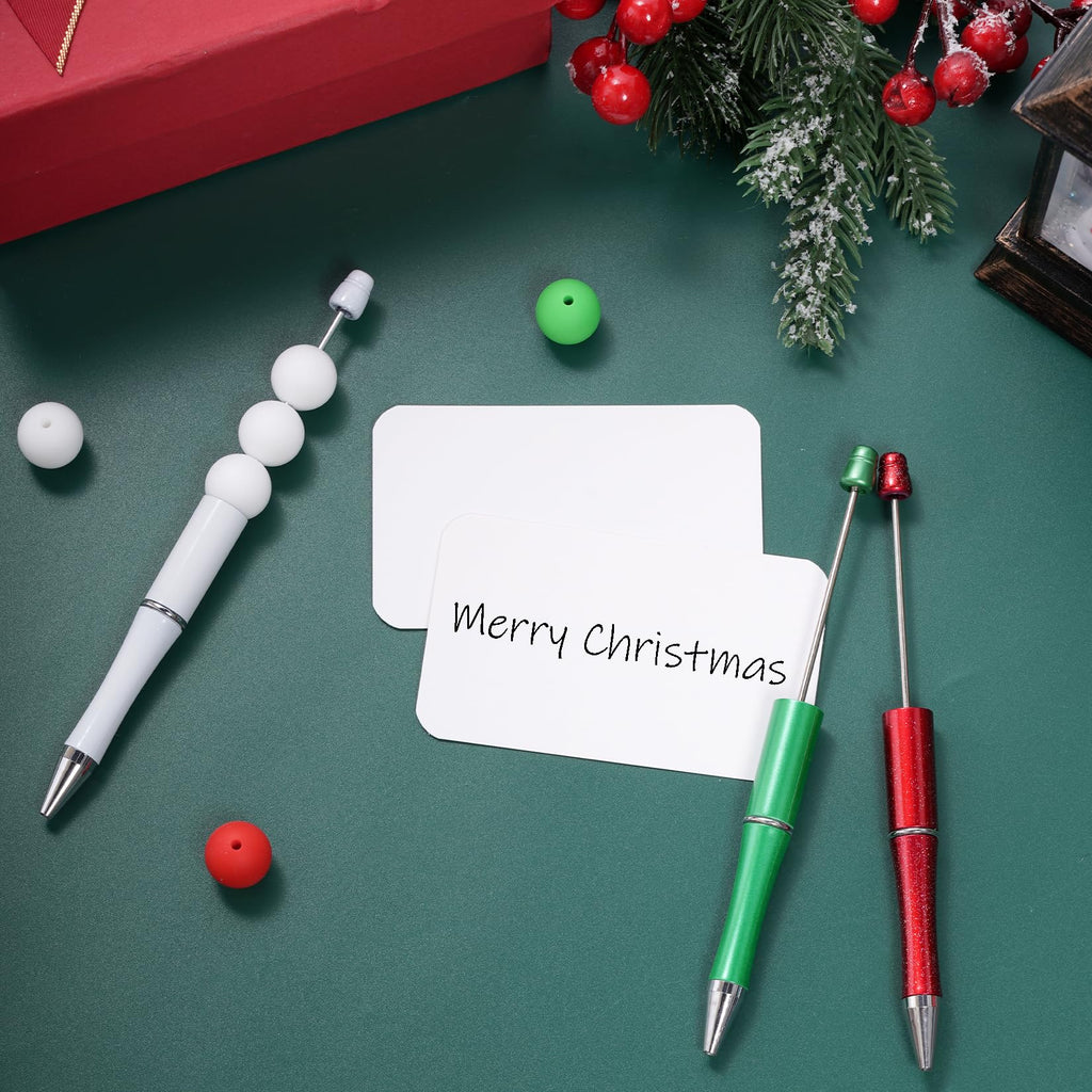 jiebor 30Pcs Christmas Beadable Pens Plastic Bead Pen Black Ink Ballpoint Pens DIY Pens Cute Cool Pens for Christmas Students Teacher Gift Office Supplies