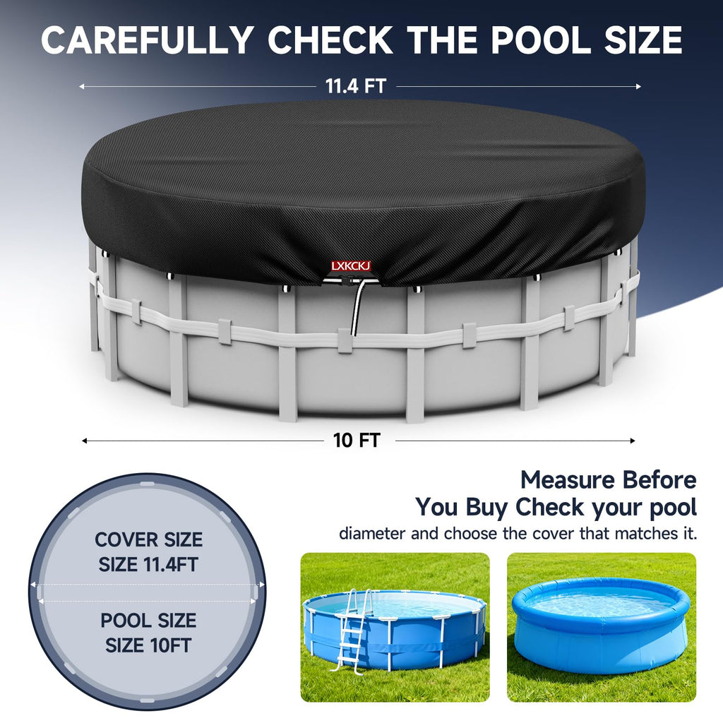 LXKCKJ 10 Ft Round Pool Cover, Solar Pool Covers for Above Ground Pools, Summer Pool Cover Protector with Cover Accessories, Round Hot Tub Cover Ideal for Waterproof and Dustproof (Black)