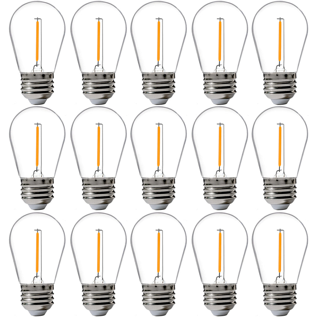 FLSNT 15 Pack Outdoor LED Replacement Bulbs for String Light, S14 LED Hanging Light Bulbs for Patio, Garden, E26 Base, 2200K Warm White, Non-Dimmable