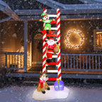 Joliyoou 10FT Christmas Inflatable Decorations, Giant Lighted Ladder Blowups Climbed with Elf, Reindeer, Santa, C7 String Lights for Xmas Winter Holiday Roofs Trees Balconies Decor