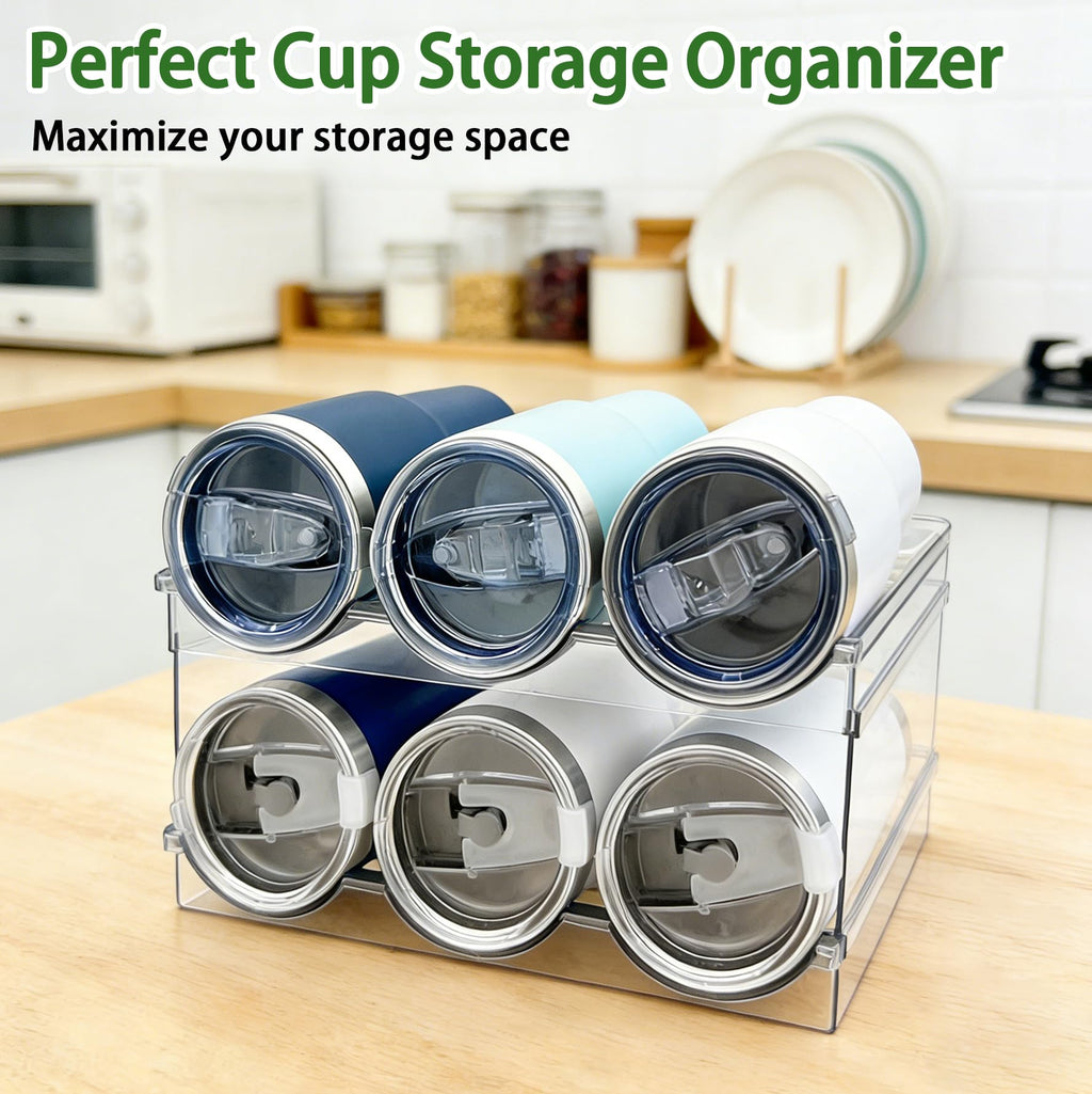 Spaclear 2 Pack Water Bottle Organizer, Stackable Kitchen Pantry Storage Shelf, Plastic Water Bottle Holder for Cabinet and Fridge Organization