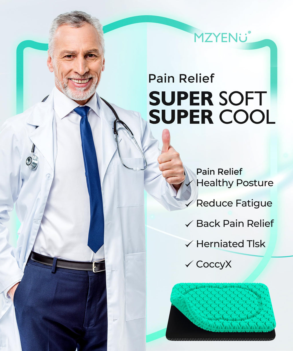 MZYENU Gel Seat Cushion, Cool Chair Cushion for Office Chairs, Driving Car Cushion Breathable, Wheelchair Cushions for Pressure Relief, Back Pain for Seat Cushions, Chair Pad with No-Slip Cover