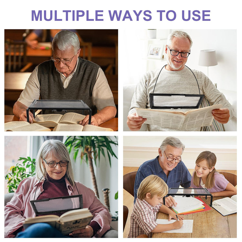 RONGON 3x Hands-Free A4 Full Page Magnifiers Large LED Magnifying Glass with Stand Ideal for Reading Small Prints Crafting Low Vision & Seniors