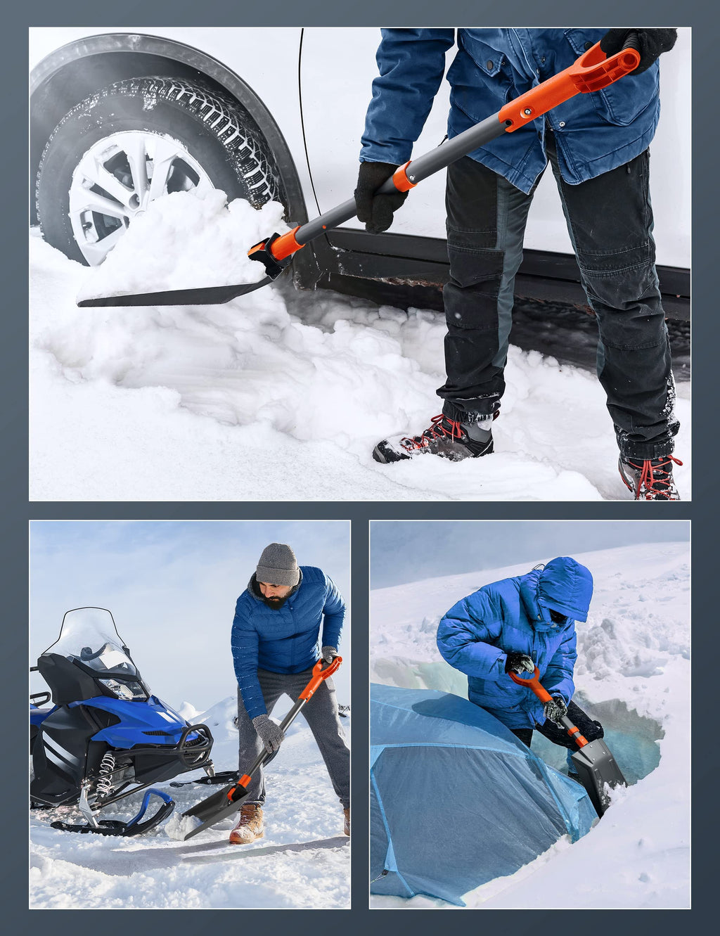 AstroAI 39" Folding Snow Shovel for Car, Extendable Snow Shovel with Thickened Aluminum Handle and Reinforced Iron Hinge, Portable and Multifunctional for Cars, Snowmobiles, Camping and Mud, Grey