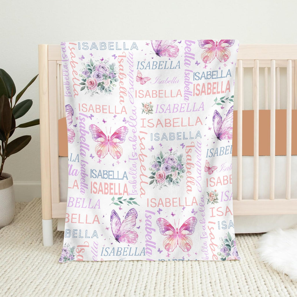 PUREFLY Personalized Baby Blanket- Custom Baby Blankets with Name for Girls, Personalized Baby Girl Gifts for Baby Shower Christmas Birthday, Customized Baby Blanket for Kids Toddler New Mom Newborn