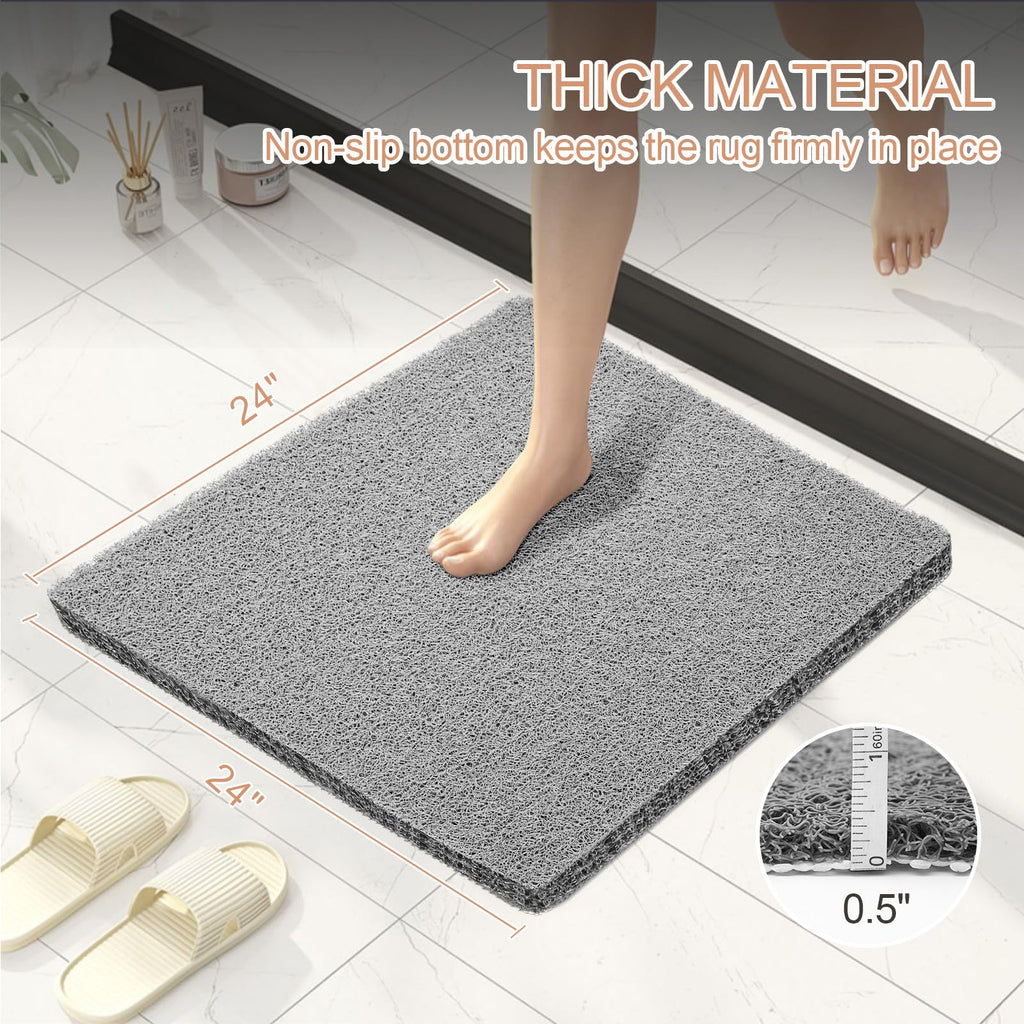Joyhalo Shower Mats for Showers Anti Slip for Elderly, 24'' x 24'' Non Slip Bath Mat for Inside Shower, Bath Tub Mats for Bathroom Non Slip for Shower, PVC Loofah Bathroom Mats, Grey