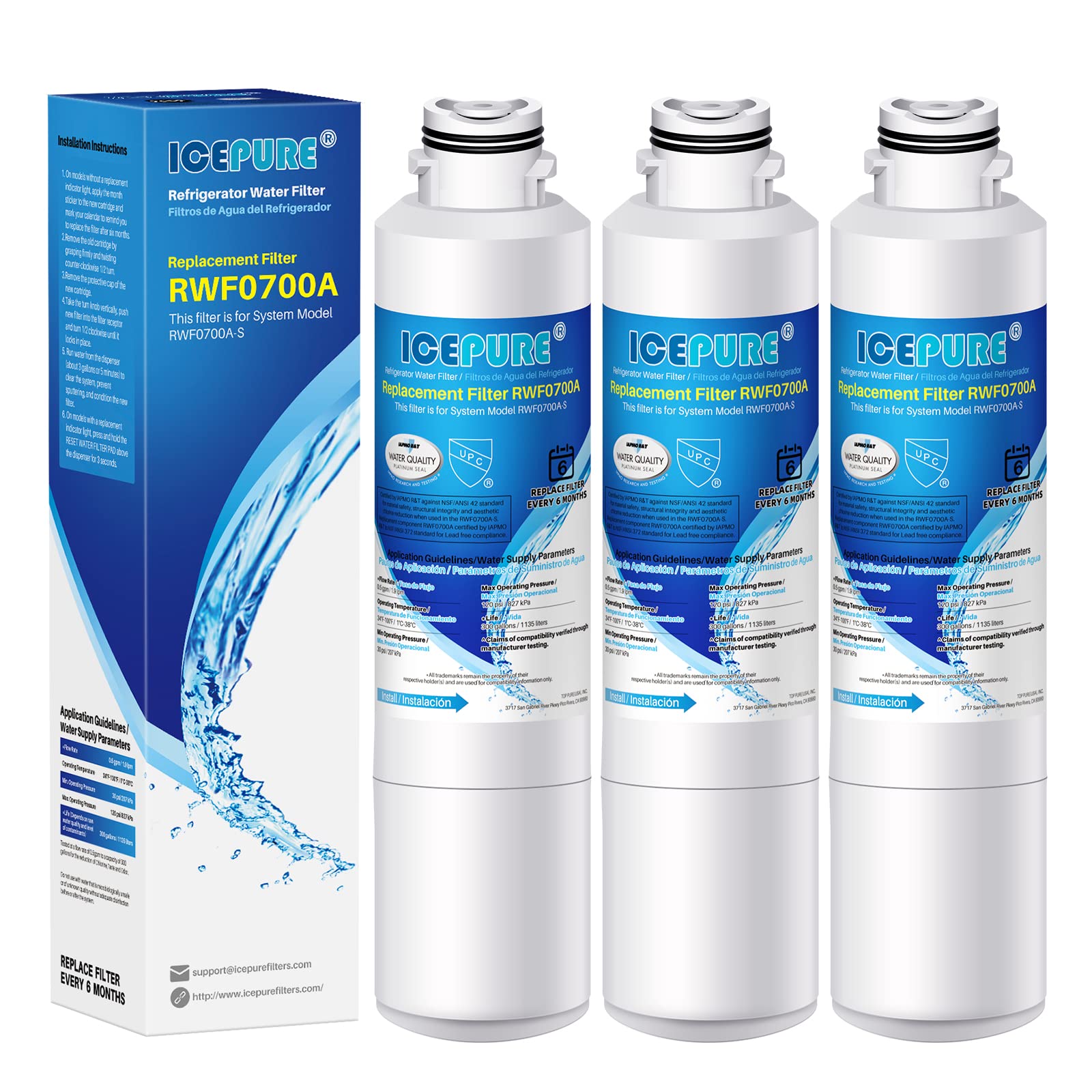 ICEPURE DA29-00020B Samsung Refrigerator Water Filter Replacement for DA29-00020A/B, HAF-CIN/EXP, RF28HFEDBSR, RF263BEAESR, RF263TEAESG, RF28HDEDBSR, HAF-CIN, RF4287HARS,RF4267HARS,DA97-08006A 3PACK