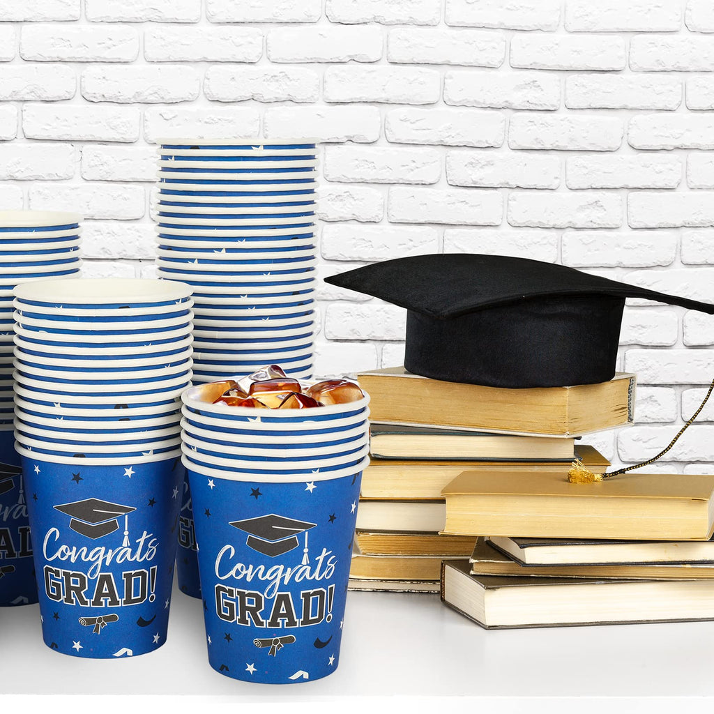 Whaline 100Pcs Graduation Disposable Cups Class of 2024 Congrats Grad Paper Cups Graduation Hat Stars Graduation Party Drinking Cups for Hot Drinks Cold Beverage Graduation Party Supplies, 9 Oz