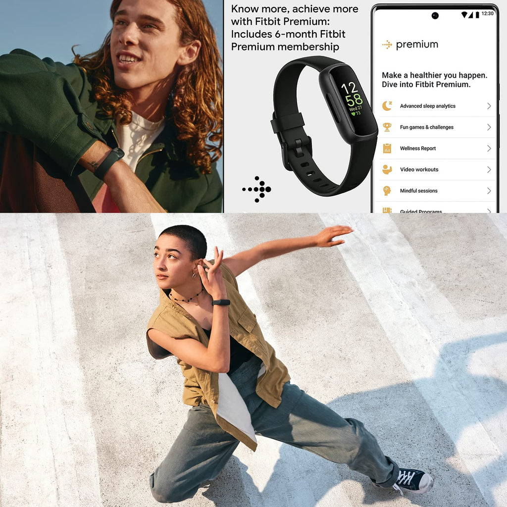 Fitbit Inspire 3 Health & Fitness Activity Tracker (Black) with Workout Intensity, Sleep Tracking, Heart Rate, S & L Bands, 3.3foot Charging Cable, Wall Adapter, Screen Protectors & PremGear Cloth