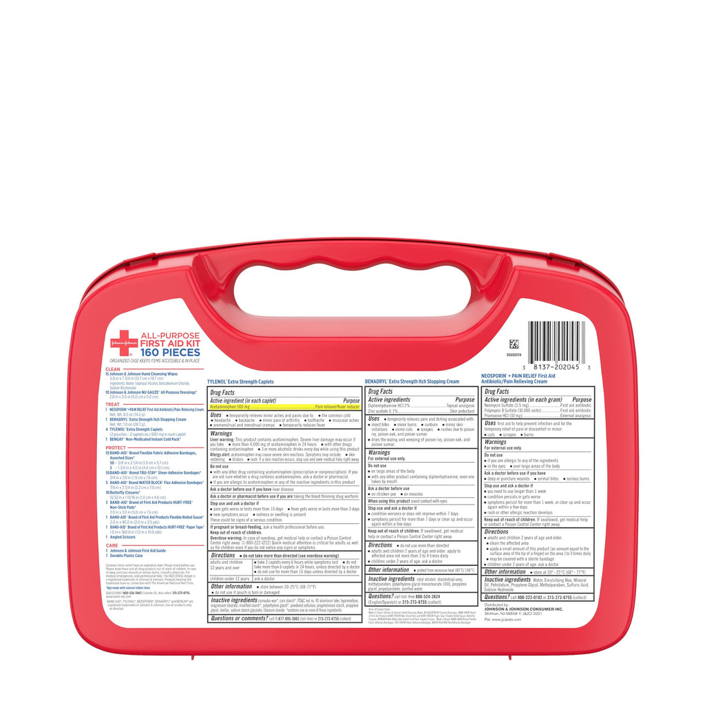 All-Purpose Portable Compact First Aid Kit for Minor Cuts, Scrapes, Burns & Aches, Wound Care Essentials for Home, Car, Dorm, Travel, Cruise, Camping & Outdoor Emergency Kit, 160 Piece