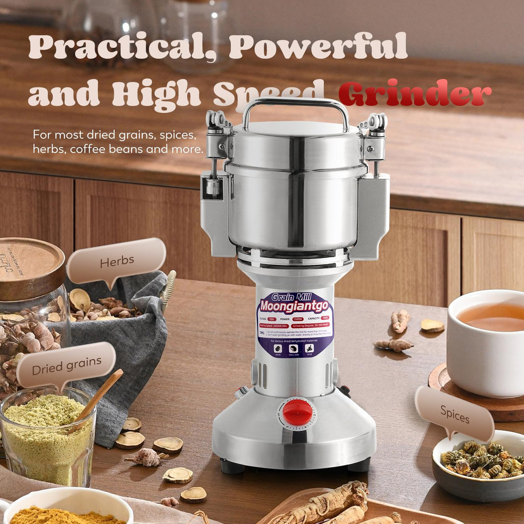 MOONGIANTGO Grain Mill Grinder Electric 500g Commercial Spice Grinder 2500W Stainless Steel Pulverizer Dry Grinder Grinding Machine (500g Upright, 110V)