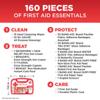 All-Purpose Portable Compact First Aid Kit for Minor Cuts, Scrapes, Burns & Aches, Wound Care Essentials for Home, Car, Dorm, Travel, Cruise, Camping & Outdoor Emergency Kit, 160 Piece