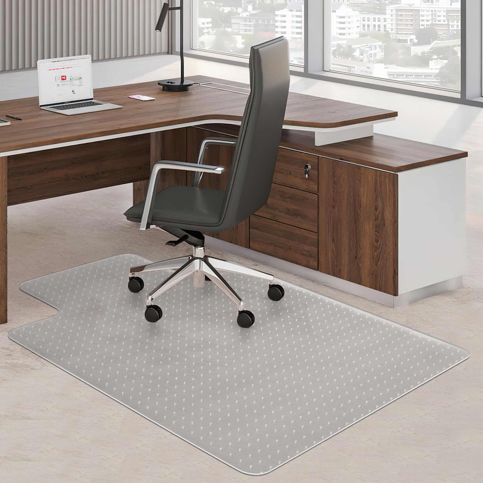 BesWin Office Chair Mat for Low Pile Carpet, 45" x 53" Plastic Computer Desk Chair Mat on Carpet for Easy Rolling, Clear and Durable Carpet Protector Mat with Extended Lip for Home Office