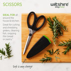 Wiltshire Staysharp Scissors, Kitchen Scissors with Built-in Sharpener, Sharp at All Times, Slim Design Scabbard, Pull-Apart, Soft Touch Handles for Easy Cleaning, Black, 10-Year Guarantee