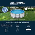 Bestway Steel Pro MAX 13' x 48" Above Ground Pool, Round Metal Frame Outdoor Swimming Pool Set with Filter Pump, Ladder, and Cover, Gray