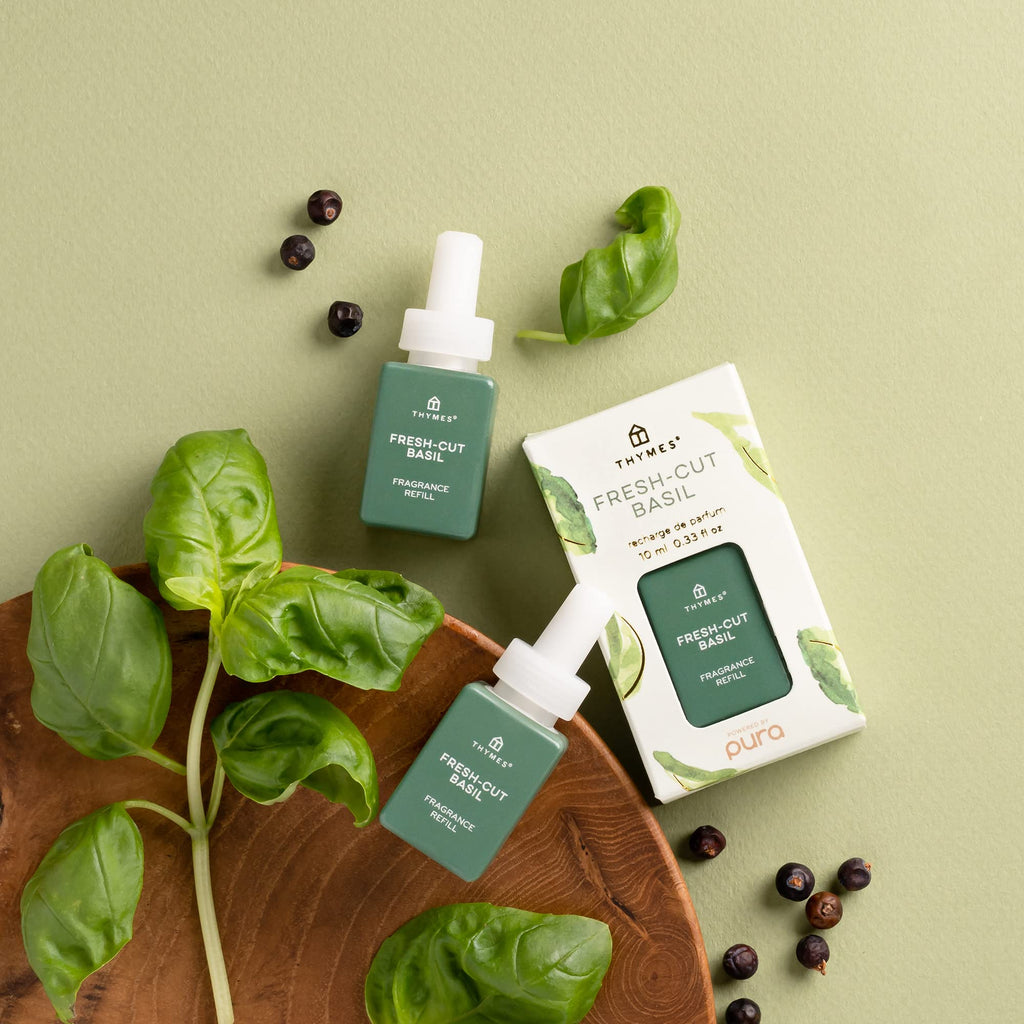 Thymes Fresh-Cut Basil Pura Smart Home Plug-in Diffuser Refills - Pura Diffuser Refills with a Fresh, Clean Fragrance - Long-Lasting Aromatherapy Diffuser Refill - Pack of 2