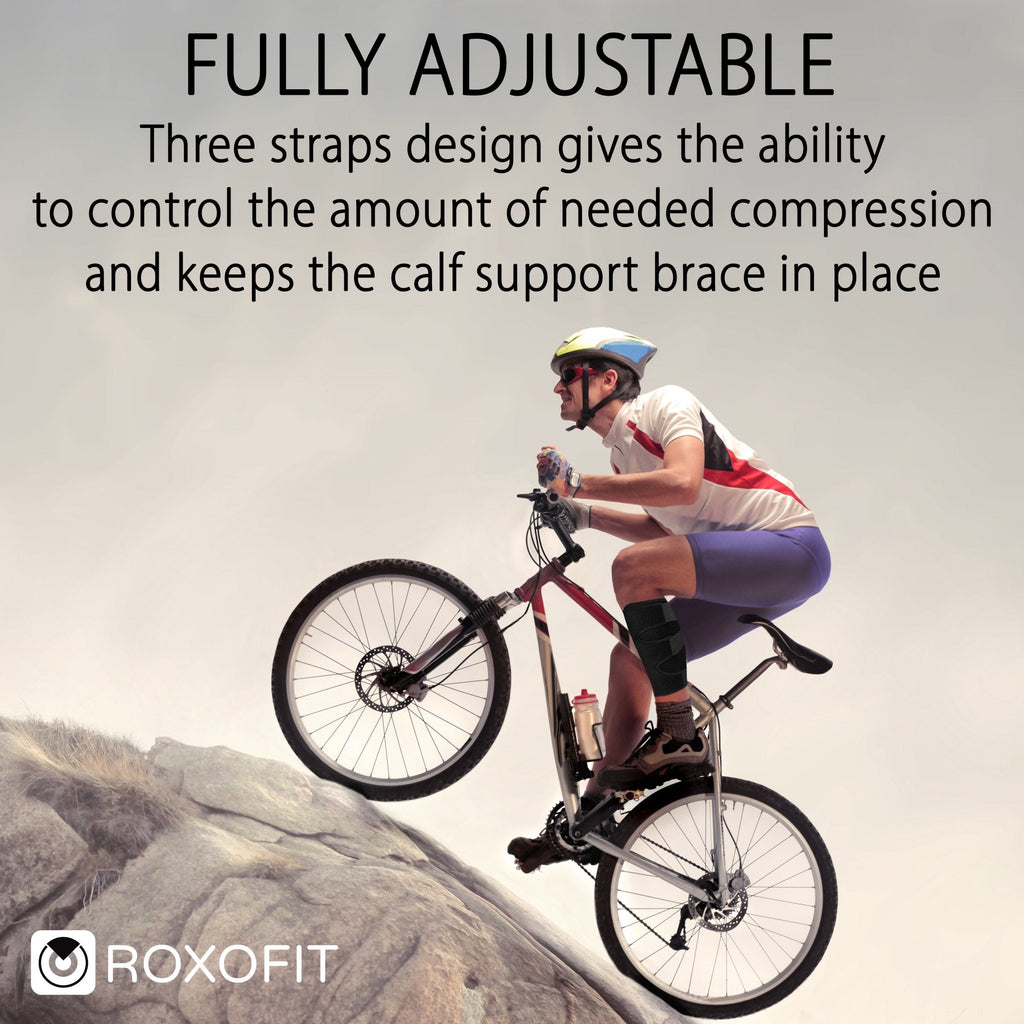 ROXOFIT Calf Brace for Torn Calf Muscle and Shin Splint Pain Relief - Calf Compression Sleeve for Lower Leg Injury, Strain, Tear - Neoprene Runners Tibia Splints Wrap for Men and Women