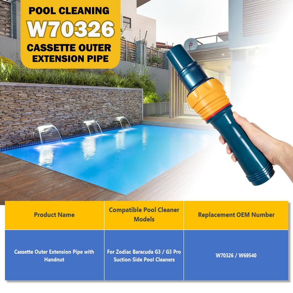 Premium W70326 Cassette Outer Extension Pipe with Handnut fits for Zodiac Baracuda G3/G3 Pro Suction Side Pool Cleaner- Premium Replacement Part for Enhanced Pool Cleaning