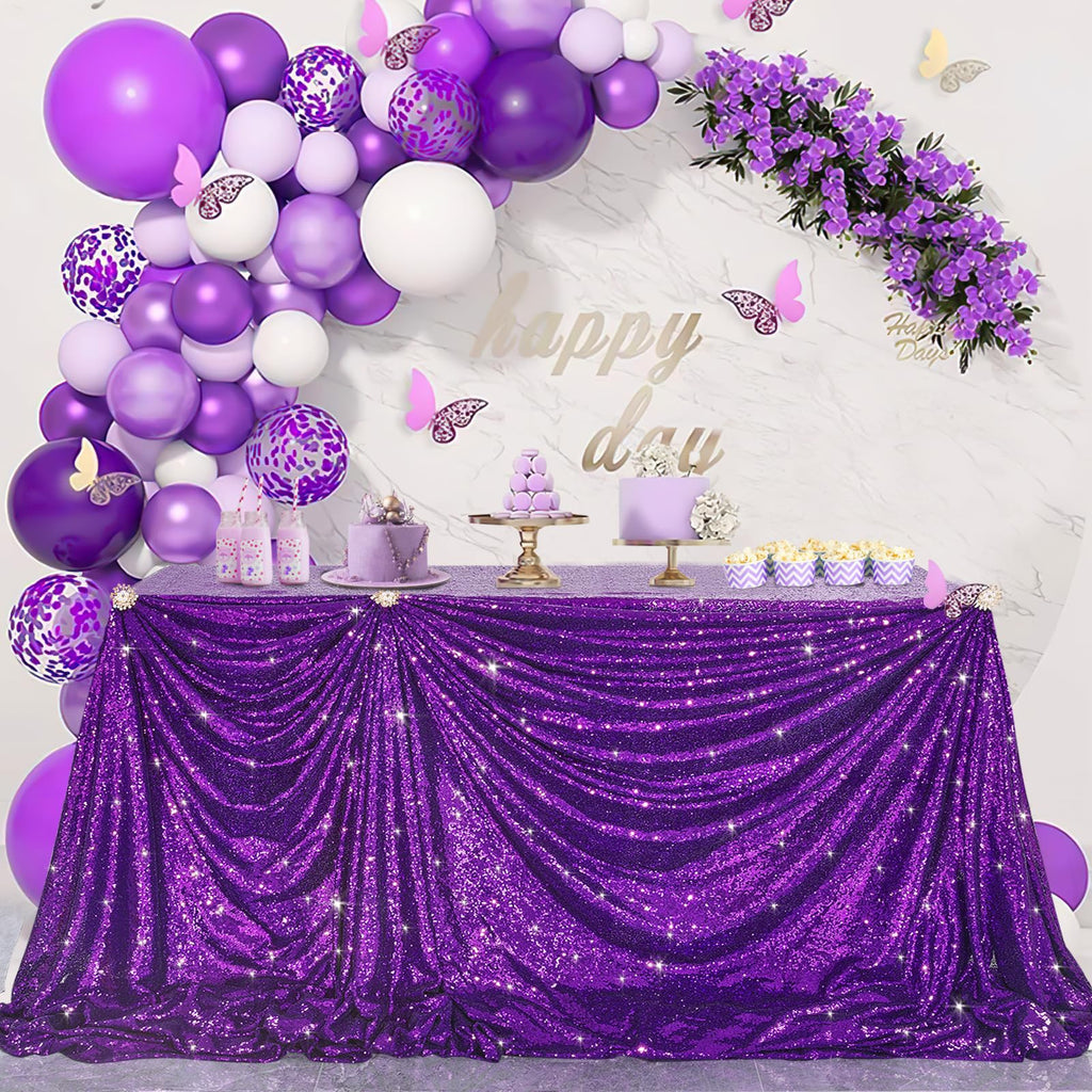 Sparkly Purple Sequin Tablecloth Mermaid Tablecloth Halloween Glitter Table Overlay Bridal Shower Decorations Christmas Rectangular Tablecloths 50x80 Inch