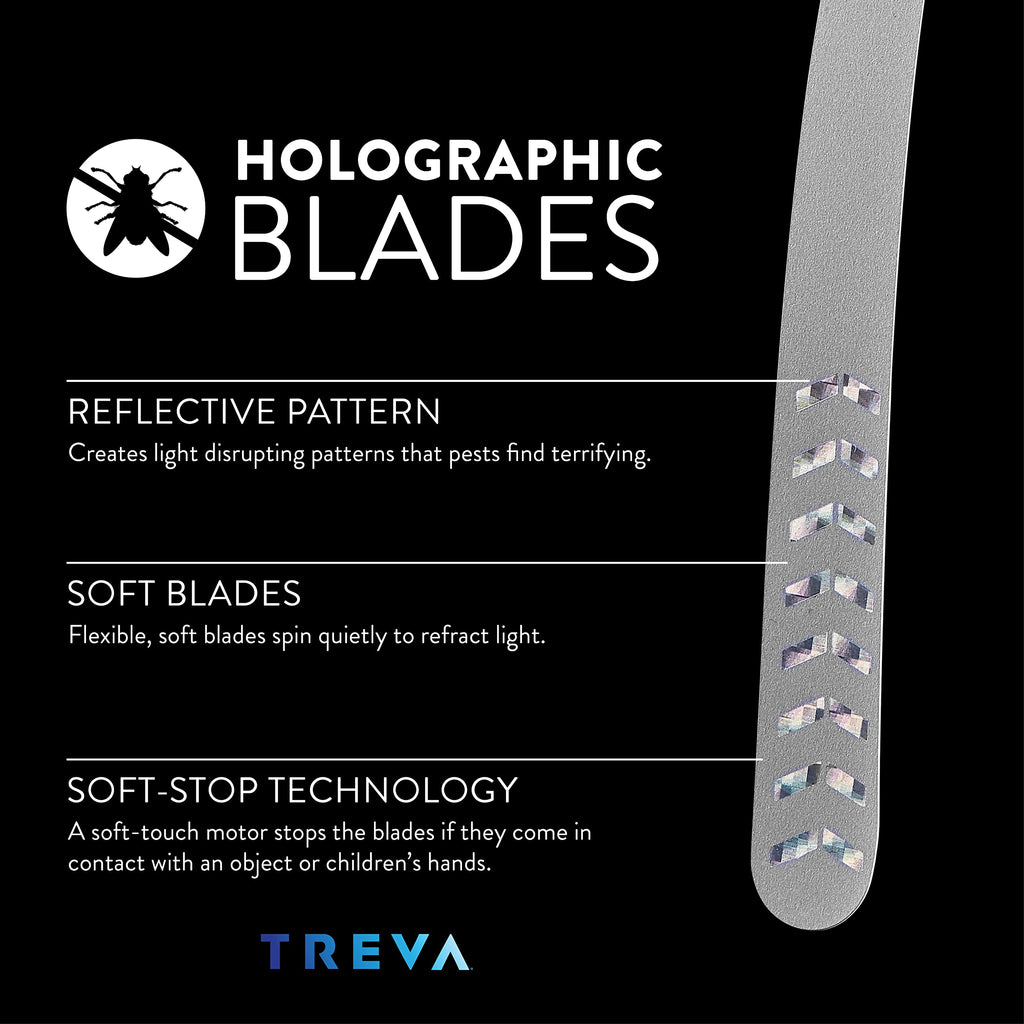 Treva Chemical Free Bug Fan, Fly Deterrent with Holographic Blades to Clear Bugs, Mosquitoes, and Flies, Battery Powered Fly Fan, Blue (4 Pack)