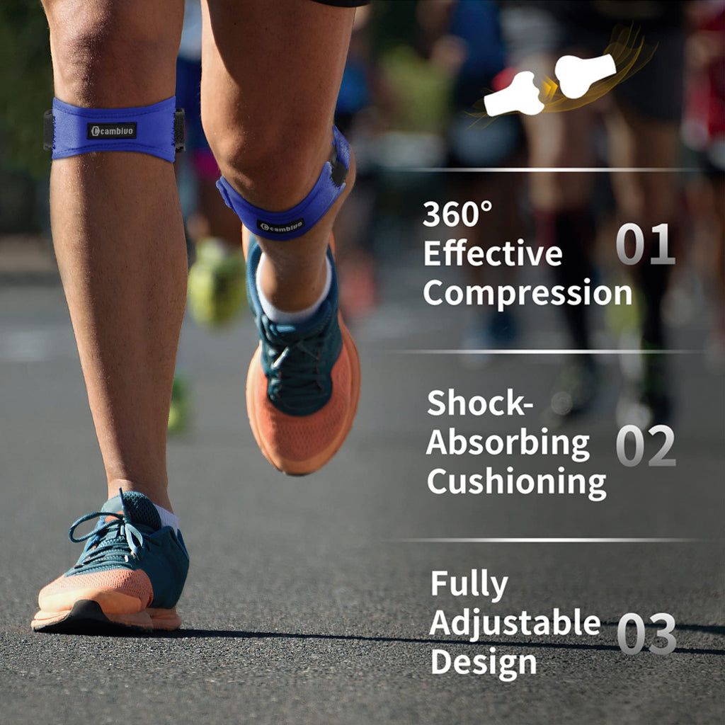 CAMBIVO 2 Pack Patella Knee Brace With Etra Strap, 6 Color Knee Braces for Knee Pain, Adjustable Knee Brace Patellar Tendon Stabilizer Support Band for Knee Pain Relief, Jumpers Knee, Tendonitis(Blue)