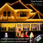 Christmas Icicle Lights Outdoor - 99ft 1216 LED 8 Modes Hanging Dripping Icicle String Lights with 228 Drops, Plug in Waterproof Timer Memory for Home Holiday Yard Wedding Party Indoor, Warm White