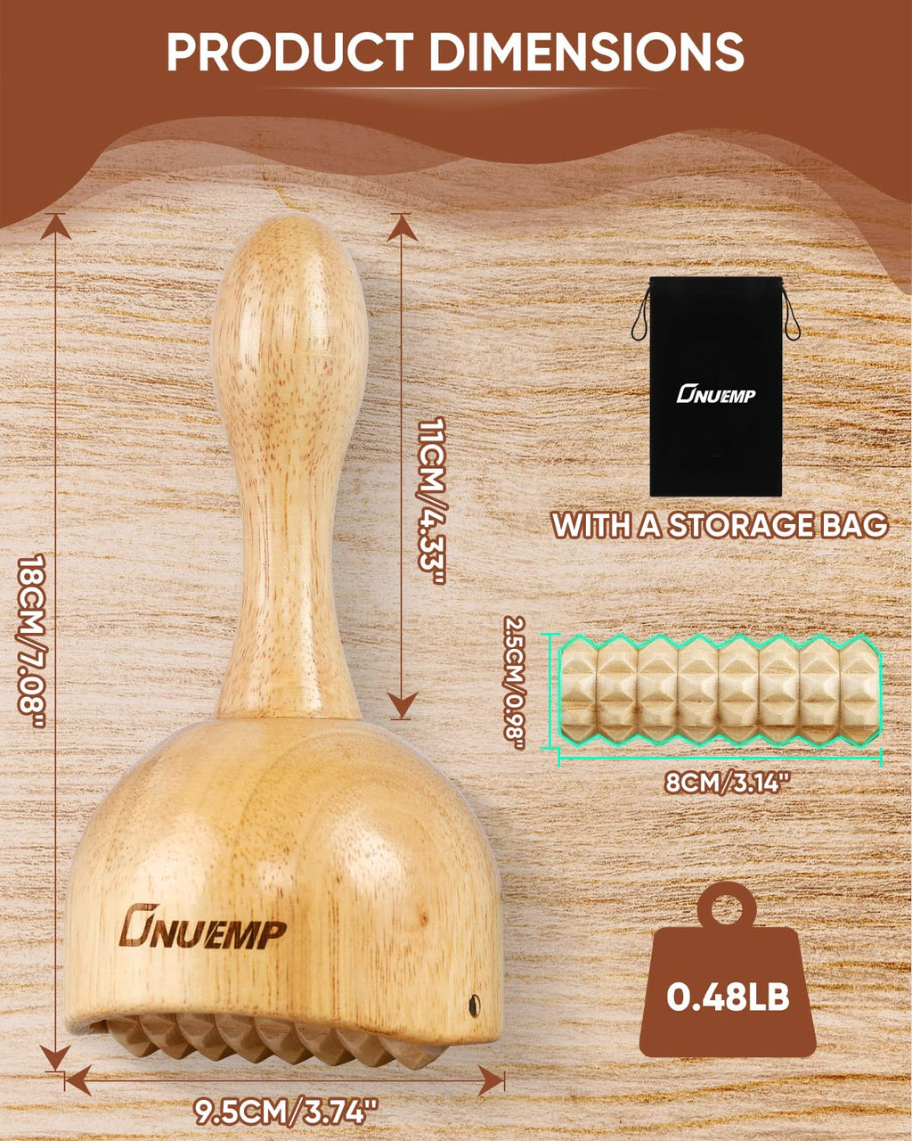 ONUEMP Wooden Therapy Cup with Roller, Wood Therapy Massage Tools, Maderoterapia Kit Colombiana, Fascia Roller for Body Shaping, Lymphatic Drainage, Cellulite Remover, Muscle Relief, Trigger Points