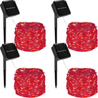 Twinkle Star 4 Pack Outdoor Solar String Lights, Each 39.4 FT 120 LED Solar Powered Valentines Day Decorative Fairy Lights with 8 Modes, Waterproof Silver Wire Light for Christmas Wedding Party, Red