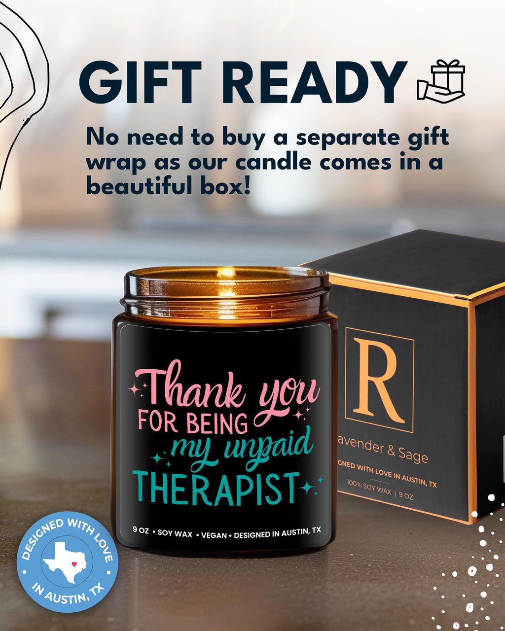 Funny Candle for Best Friend, Thank You for being My Unpaid Therapist Candle, Best Friend Candle for Women, Funny Friendship Gifts, Gifts for Best Friend, Birthday, Christmas, Gift-Ready