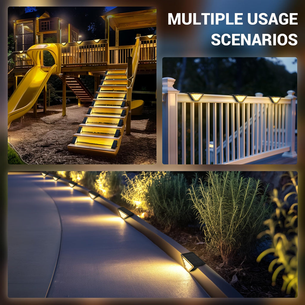 PATIOWIN 6 Pack Solar Step Lights for Outside, 24 LEDs Solar Stair Lights Waterproof IP65, Solar Deck Lights Outdoor Decor for Garden, Porch, Pathway, Patio, Fence, Balcony(Warm White)