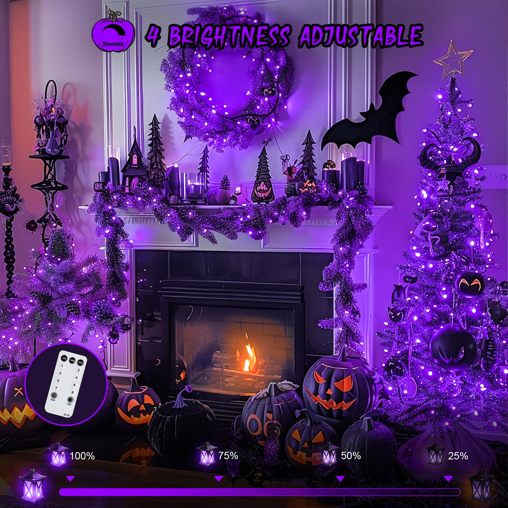 JMEXSUSS 600 LED Purple Halloween Lights Outdoor, 8 Modes Purple String Lights Indoor, 168ft Purple LED Christmas Lights Plug in for Bedroom Fireplace Party Halloween Christmas Tree Decorations
