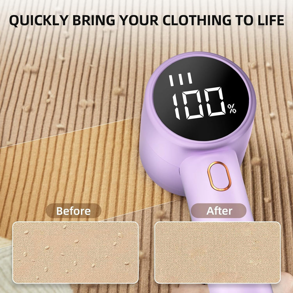Fabric Shaver, Lint Remover Rechargeable, Electric Portable Sweater Defuzzer with 3 Speeds, 6 Leaf Blades, Digital LED Display to Remove Pilling for Clothes, Rosa