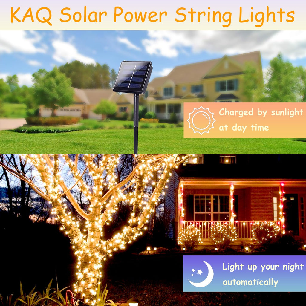 Upgrade Solar Christmas Lights Outdoor 2 Pack Total 180FT 500LED String Lights, Auto On/Off Waterproof Green Wire with 8 Modes Twinkle Lights for Outside Tree Party Christmas Decorations (Warm White)